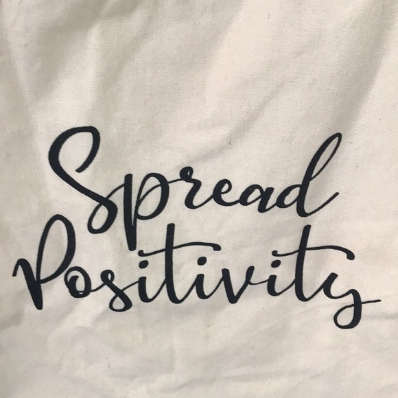 NWOT cream lightweight canvas tote & cosmetic/change bag duo. Spread positivity - Picture 3 of 10